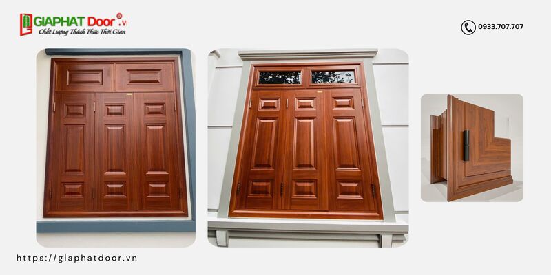 Cửa nhôm vân gỗ sử dụng làm cửa sổ sang, đẹp, ấn tượng