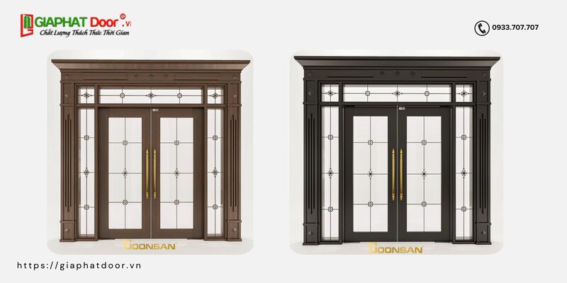 Mẫu cửa nhôm vân gỗ phù hợp với công trình thiết kế kiểu châu Âu