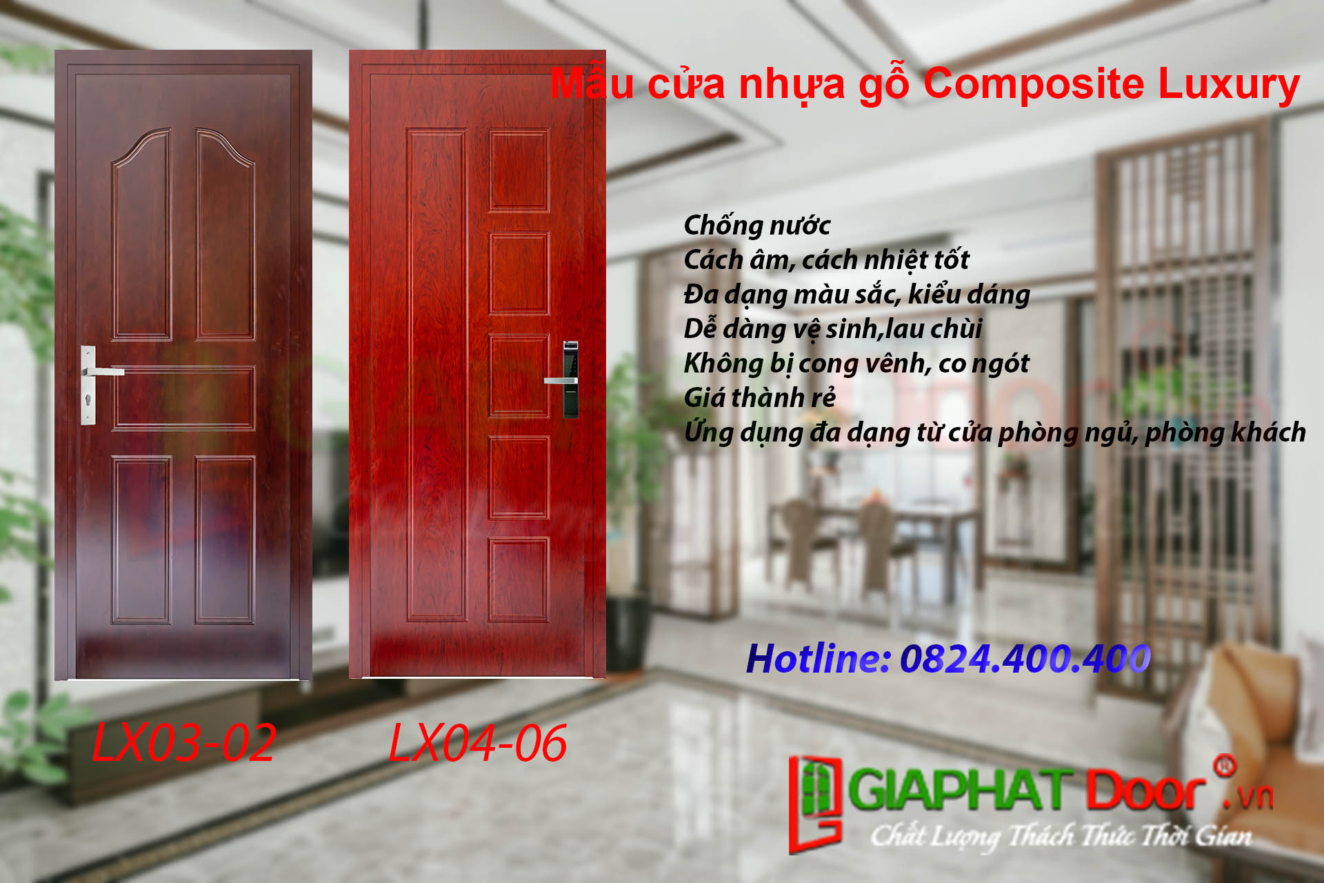 Mẫu cửa nhựa gỗ Composite Luxury cao cấp chống nước và cách âm