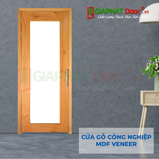 Mẫu cửa gỗ công nghiệp MDF veneer ô kính